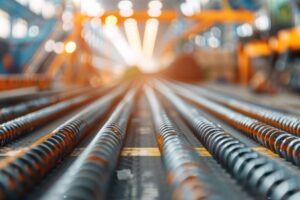 Efficient Production Line with Iron Bars on Conveyor Belt