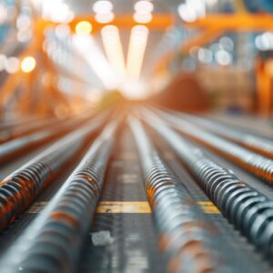 Efficient Production Line with Iron Bars on Conveyor Belt
