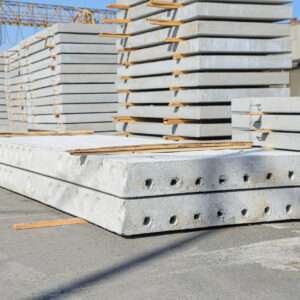 Factory warehouse with reinforced concrete hollow core slabs for the construction of houses and industrial premises